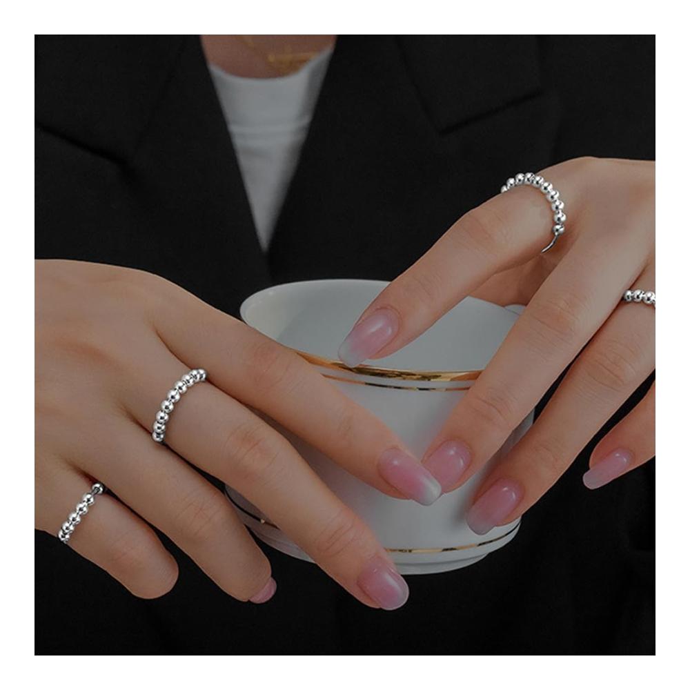 Anti Stress Ring Silber mit Beweglichen Perlen - Damen Mädchen Dünne Stapelbare Ringe für Dekompression Zappeln & Anxiety - Trendige Dekompressionsringe