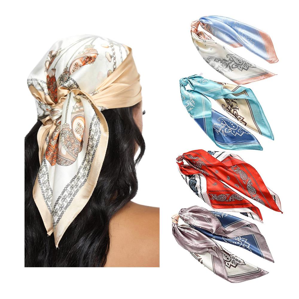 Polyester Bandana Set für Damen - 4er-Pack Kopftücher Vierecktuch Halstuch aus Satin - Stilvolle Accessoires für Mädchen