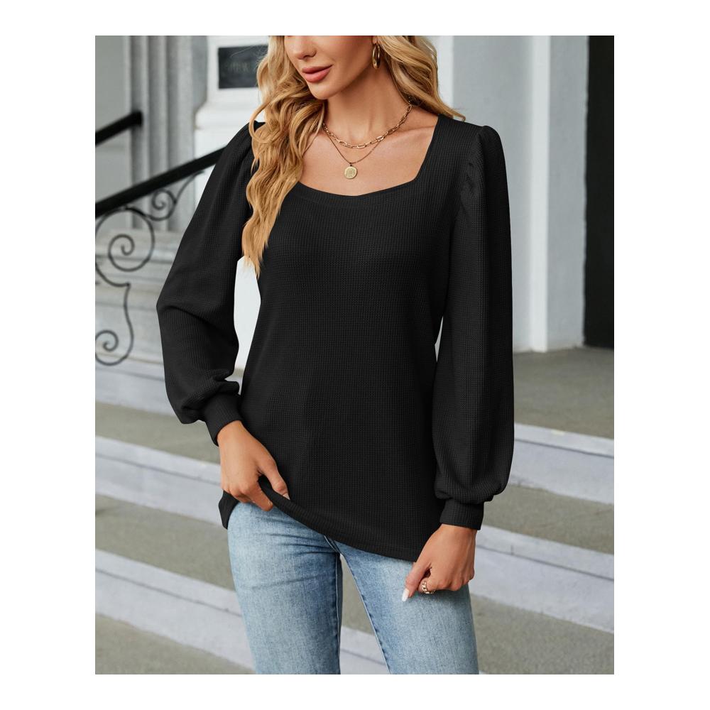 Elegantes Damen Langarmshirt mit Karree-Ausschnitt Texturiertes Falten-Design perfekt für Streetwear - Anna Im Bug Pullover