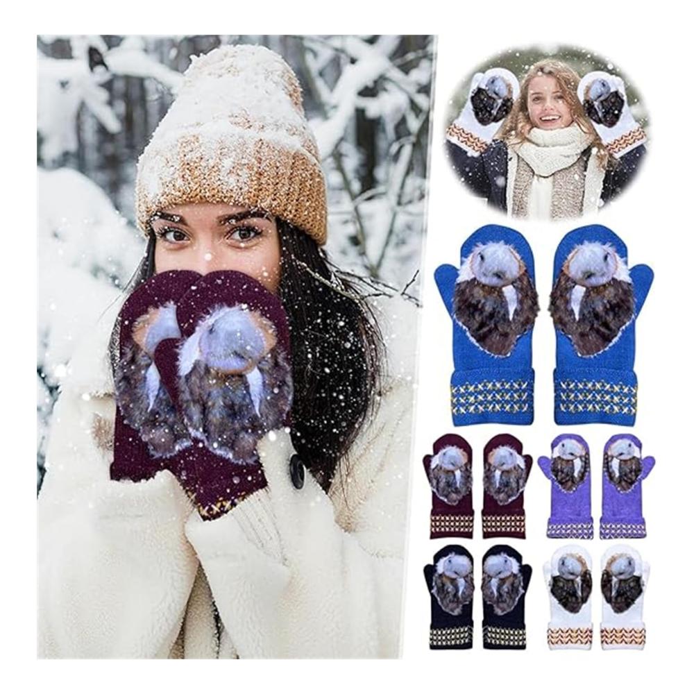 Handgestrickte Nordic Eulen-Handschuhe Warme Wolle Winter Fäustlinge & Mittens für Frauen
