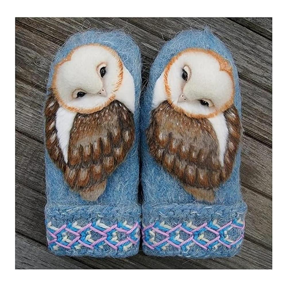 Handgestrickte Nordic Eulen-Handschuhe Warme Wolle Winter Fäustlinge & Mittens für Frauen
