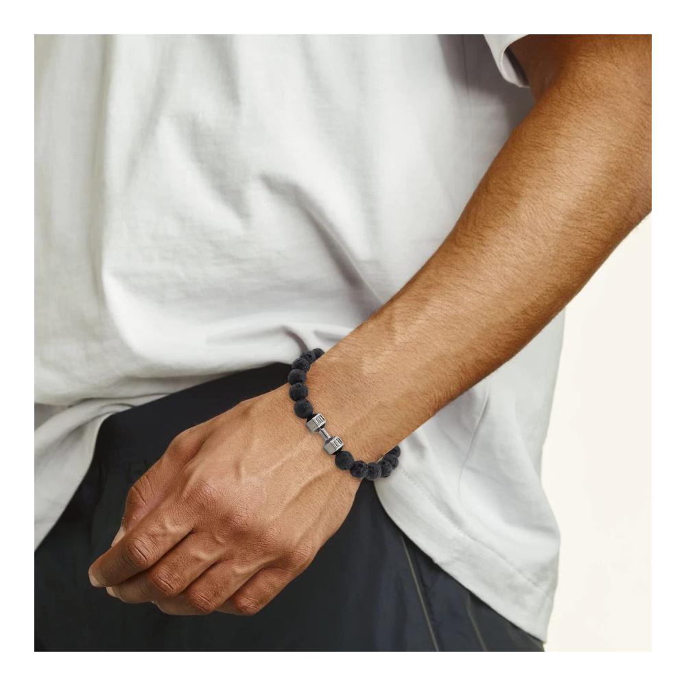 FBITE Dumbbell Bracelet - Stylish Natural Volcanic Lava Stone Gym Jewelry for Men and Women