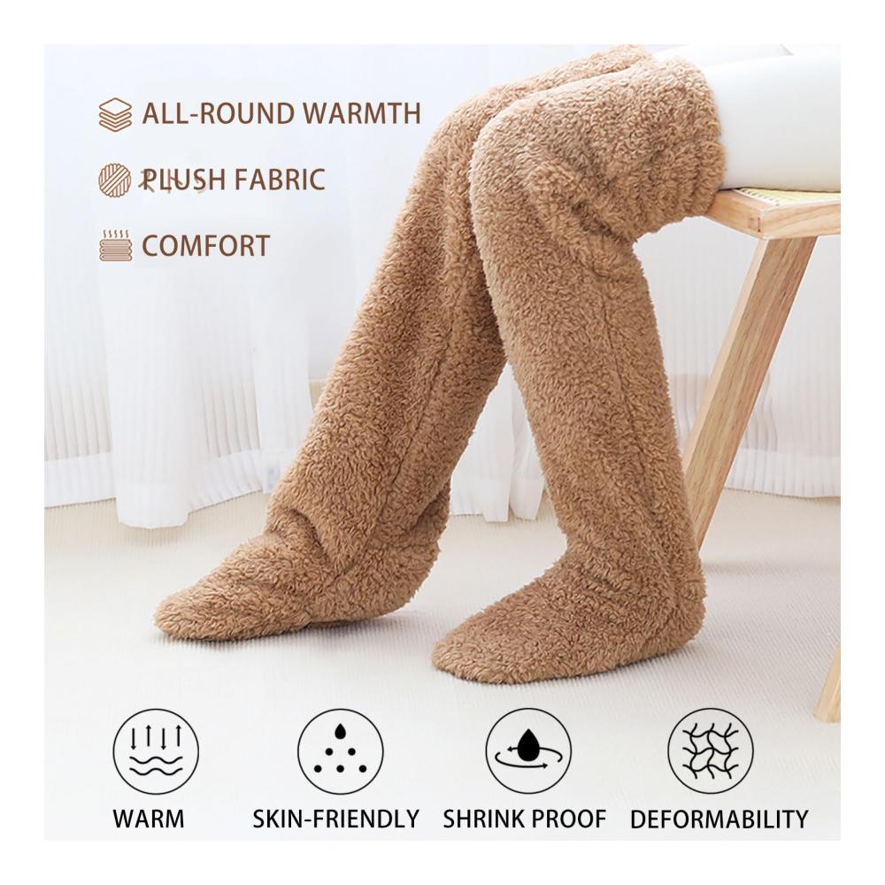 Teddy Legs Socks - Damen Kniestrümpfe mit Plüsch Overknee-Design Winterwarm Flauschig und Weich - Teddy Fleece Strümpfe für Herbst und Winter - Haussocken Wintersocken