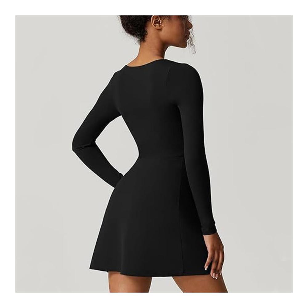 Sexy Langarm Party Damen Cocktailkleid mit Square Neck - Enges Minikleid mit Schlitz perfekt für Herbstkleidung und elegante Abendveranstaltungen