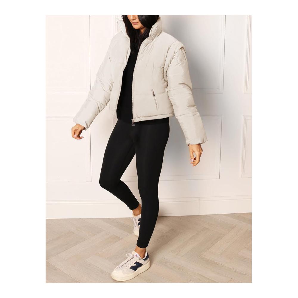 Cicy Bell Damen Puffer Jacke - Winter Weste mit Abnehmbaren Ärmeln Kurz Mäntel Stand Kragen - Stilvolle Damenweste für kalte Tage