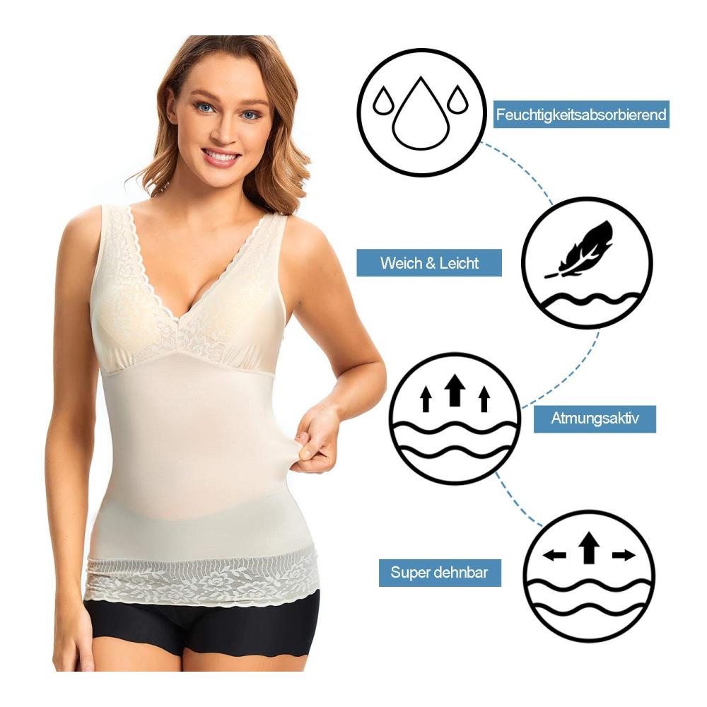Figurformendes Damen Unterhemd mit Spitze - V-Ausschnitt Shapewear Cami Top für elegante Sommer-Outfits