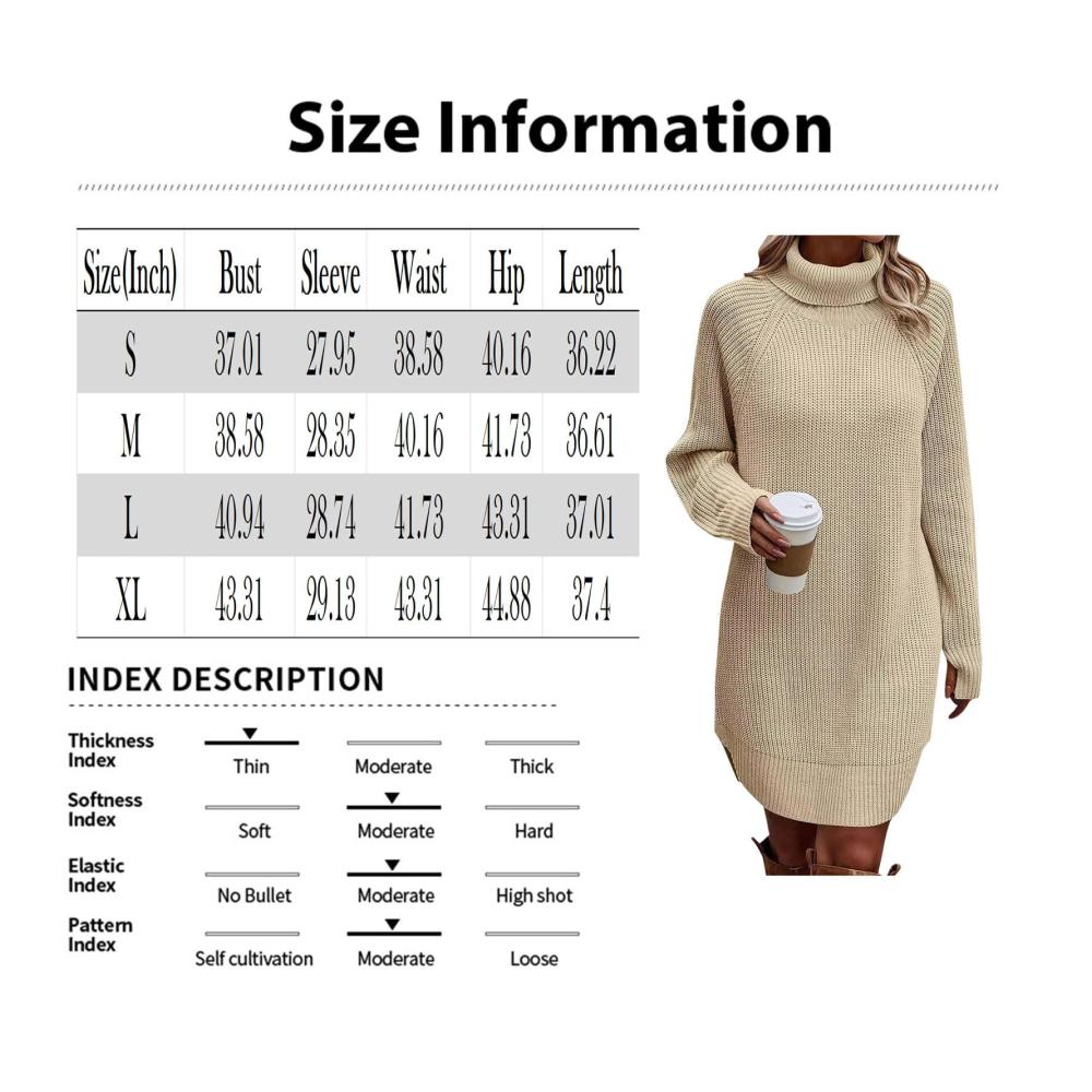 Herbst Winter Damen Rollkragenkleid | Knielanges Strickkleid mit Langarm | Warmes Einfarbiges Pulloverkleid | Freizeit Strick Sweater für kalte Tage