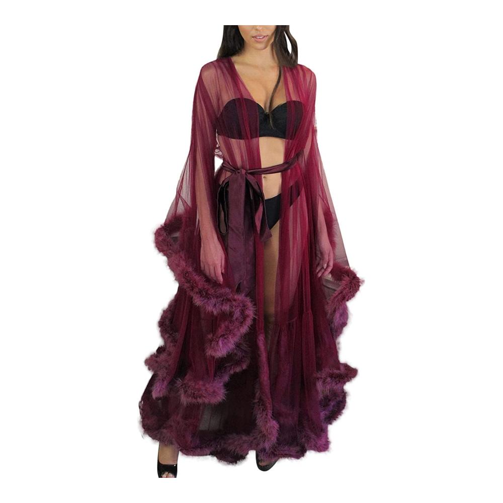 Mesh Sheer Umstandskleid mit Glockenärmeln - Elegantes Brautkleid für Damen in Einheitsgröße perfekt für Hochzeitsfotoshootings