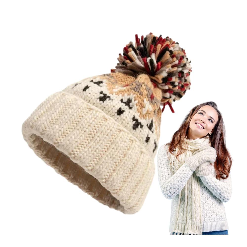 Bommelmütze aus weichem Strick mit Wollsatin-Futter - Damen Wintermütze