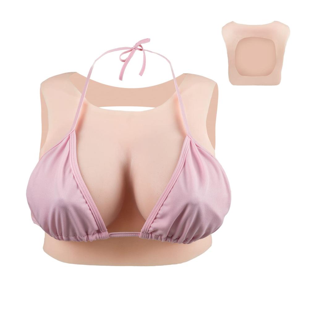 Silikon BH-Einlagen für Crossdresser & Transgender - Realistische Brustformen & Brustplatten Runder Kragen Hohle Rückseite B-G Cup Cosplay