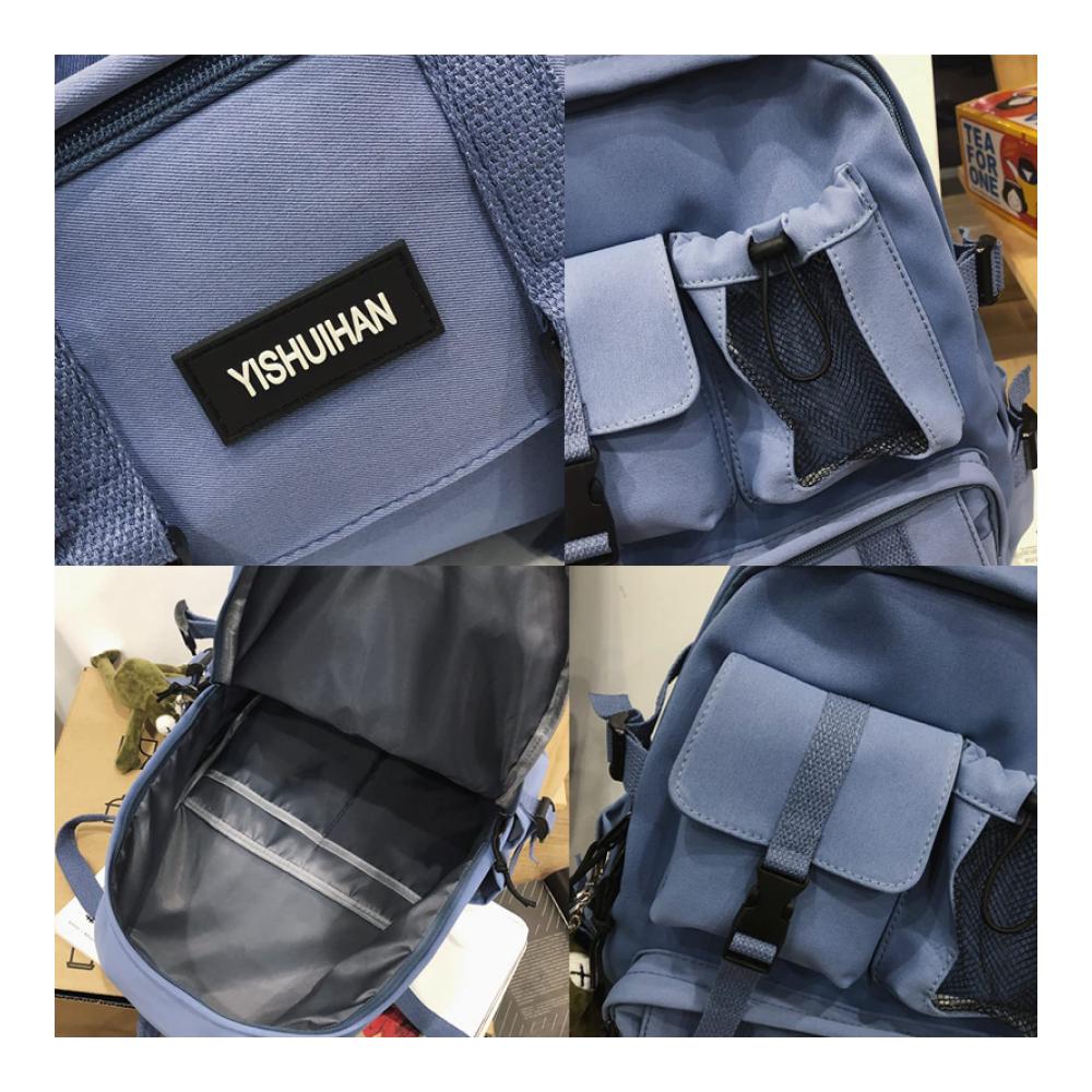 Cooler Damenrucksack Schwarzer Nylon-Tagesrucksack mit Anhänger idealer Schulrucksack und stylischer Koreanischer Begleiter