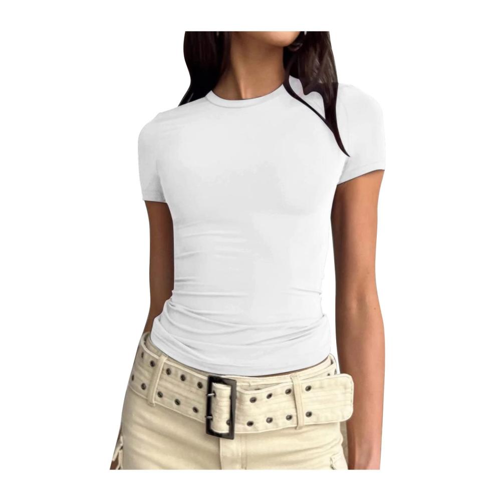Langarmshirt Damen Slim Fit | Y2K Fashion Crop Top | Elegantes Rundhals Langarmshirt | Sexy Basic Oberteil | Streetwear Casual Top | Crop Tee in Einfarbig | Modisches Cropped Langarm | Damen Bluse mit Stil