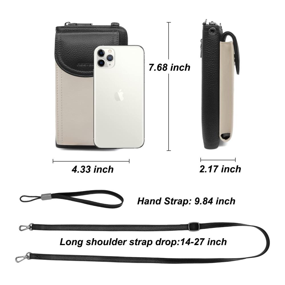 Handytasche mit RFID-Schutz und vielen Fächern - Damen Umhängetasche aus Leder mit 12 Kartenfächern - Schwarz-Weiße Crossbody Geldbörse für Frauen