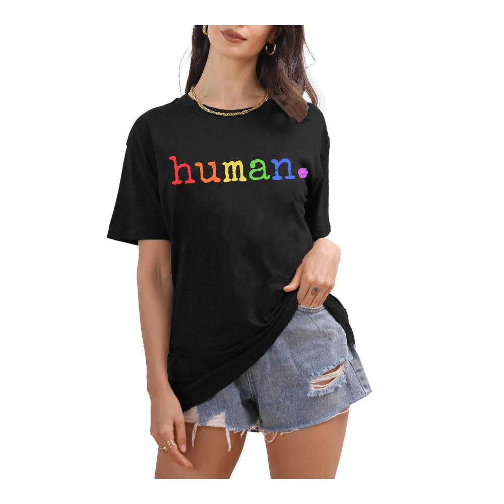 LGBTQ Pride T-Shirt für Damen mit Regenbogen Grafik | Kurzarm Human Letter Print Shirt für Gleichheit