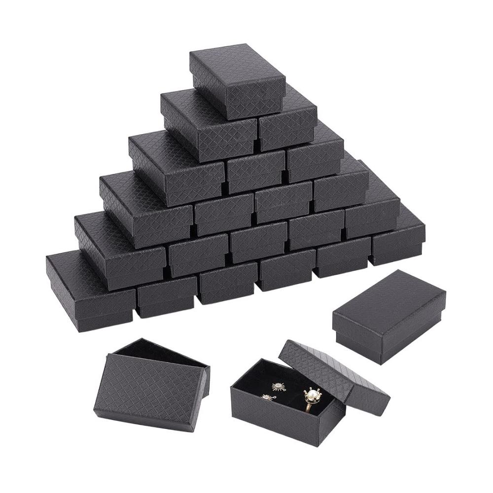 24er Pack Schmuckschatullen mit Diamantmuster - Schwarze Geschenkboxen für Ringe Ohrringe & Halsketten - 8x5x3cm - Perfekt für Jubiläen Hochzeiten & Geburtstage