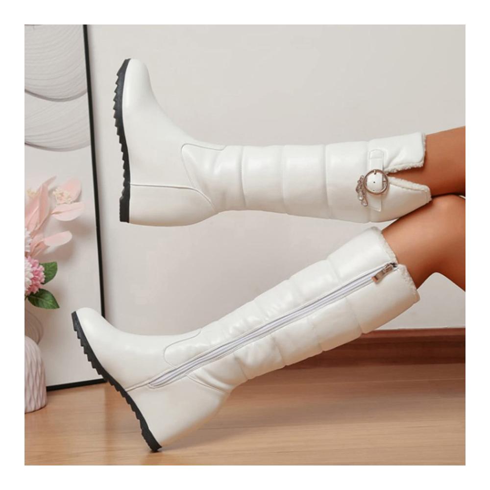 Winterstiefel Damen mit Plüschfutter | Warme Keilabsatz Stiefel für Damen | Lange Winterschuhe mit Dicken Sohlen | Damen Boots für den Winter | Squashschuhe inklusive