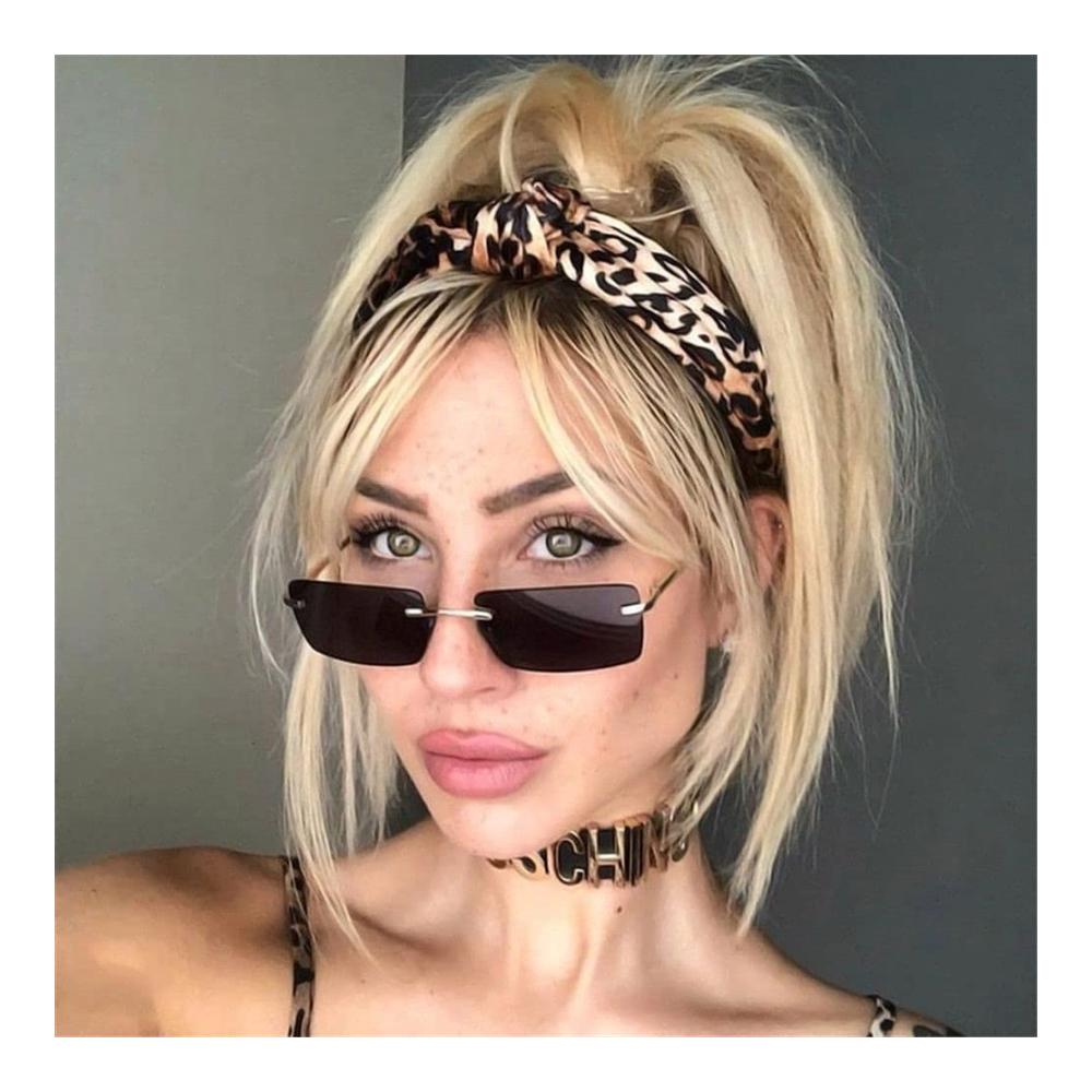 Retro Sonnenbrille - Quadratische Vintage-Brille für Damen und Herren randlos und rechteckig mit getönten Gläsern goldfarbenem Metallrahmen