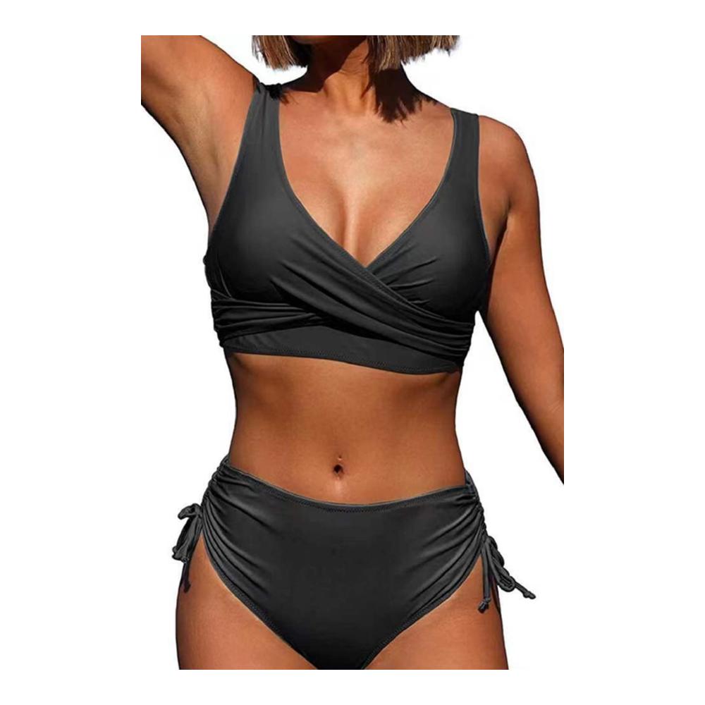 Bikini-Sets Hoch taillierter Damen-Badeanzug mit Crossover-Bustier und Blumenmuster-Swimsuit
