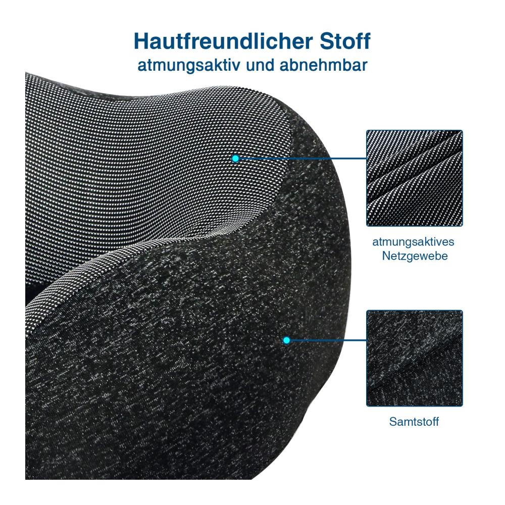 Memory Foam Nackenkissen für unterwegs - Reisekissen für Flugzeug Auto Zug Büro - Schnell verpackbares Nackenstützkissen aus 100% reinem Memory Foam - Perfektes Nackenhörnchen für Camping und Erwachsene