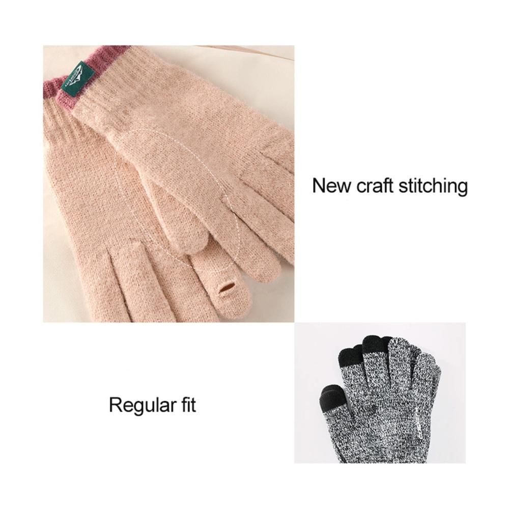 Herbst/Winter Damenhandschuhe Warme Wolle Winddicht Touchscreen Gestrickt Verdickt Vollfinger