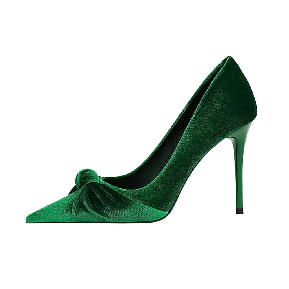 Damen Pumps mit Schleife | Elegante High Heels in Mode | Spitze geschlossene Zehe | Stiletto Damenschuhe für Party Abschlussball und Hochzeit | Sexy Slip-On Stiletto Schuhe 10CM Absatz