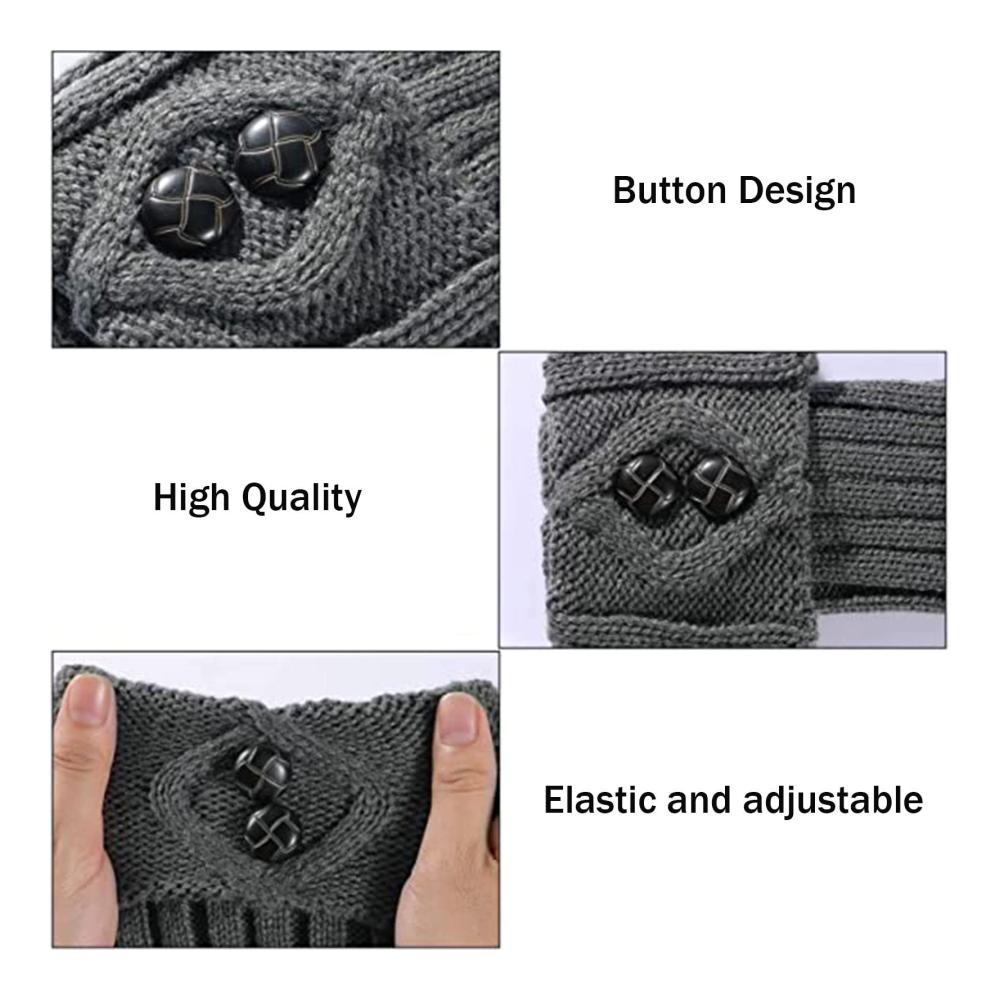 Damen Beinwärmer 2 Paar Warme Lang Stulpen Winter Stricken Leg Warmers mit Knopf Damen Stiefelabdeckung für Winterwärme (Weiß Grau