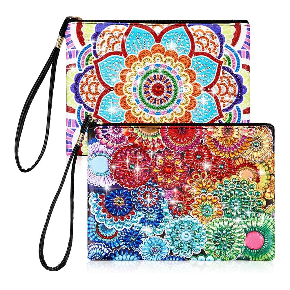 5D DIY Diamond Art Painting Clutch Set - 2 Stylish VIONNPPT Handbags with Chain Ideal Makeup & Travel Gift for Women and Girls