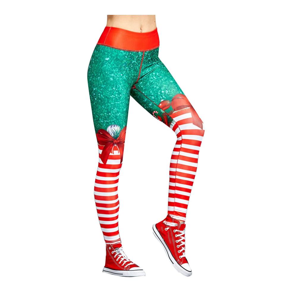 Weihnachtsleggings Kolylong Damen Hohe Taille Digitaldruck Yoga elegant Blickdicht Sport Skinny Elastisch Fitness