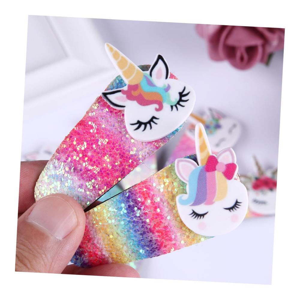 Einhorn Haarspangen Set für Kinder - 8 Stück Süße Haarnadeln aus Metall mit Paillettenstoff Knopf und niedlicher Karikatur für Baby Mädchen
