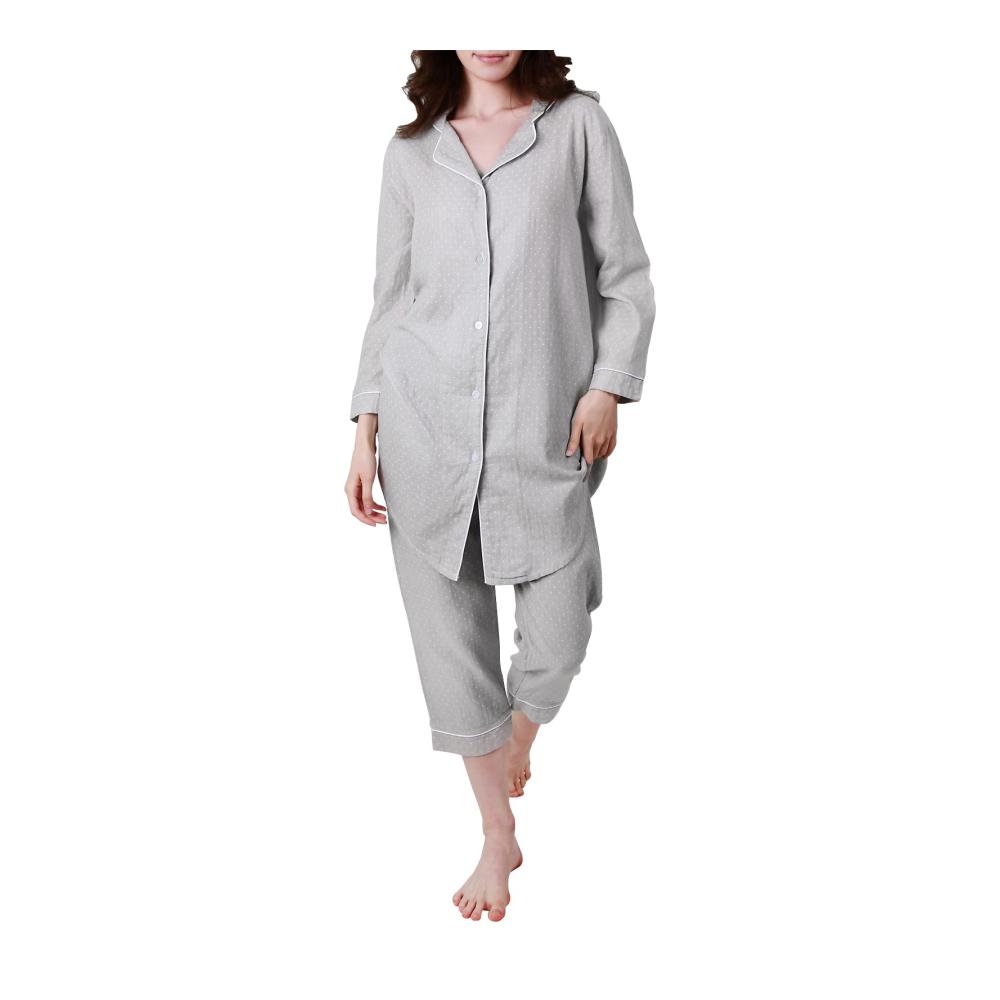 Damen Pyjama-Set Le Tyerisa 100% Baumwolle Zweiteiliger Schlafanzug mit Knöpfen 3/4 Ärmel Langes Shirt und Hose Hausanzug für Damen
