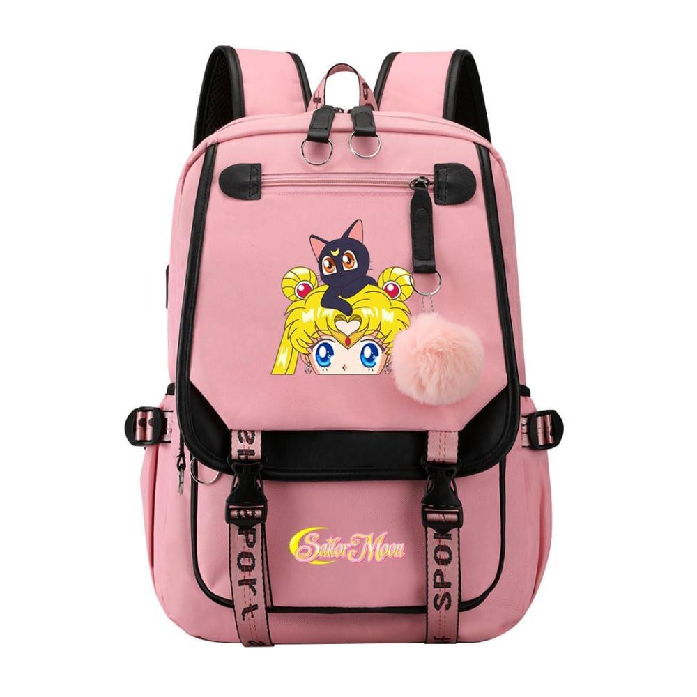 Anime Sailor Moon Tagesrucksack mit USB-Ladeanschluss für Schule und Freizeit