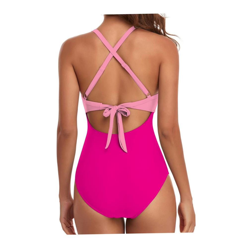 Badeanzug Damen | Einteiler mit Bauchkontrolle tiefer Ausschnitt und hoher Taille | Gepolsterter Bikini für Sommer am Strand | Größe L - Trendige Beach Essentials