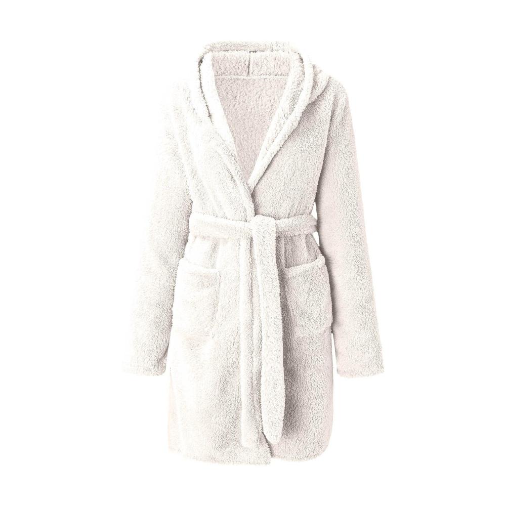 Berun Damen Bademantel - Kurzer Fleece Morgenmantel aus Baumwolle und Frottee flauschig mit Kapuze und Gürtel für maximale Gemütlichkeit in der Damen-Nachtwäsche