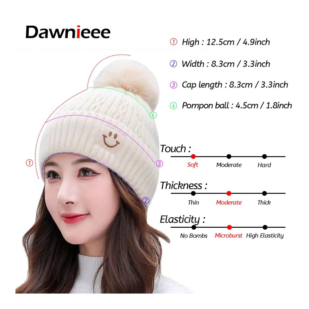 Damen Winter Strickmütze mit Weichem Innenfutter und Pompom - Warme Schneemütze in Dicker Strickoptik