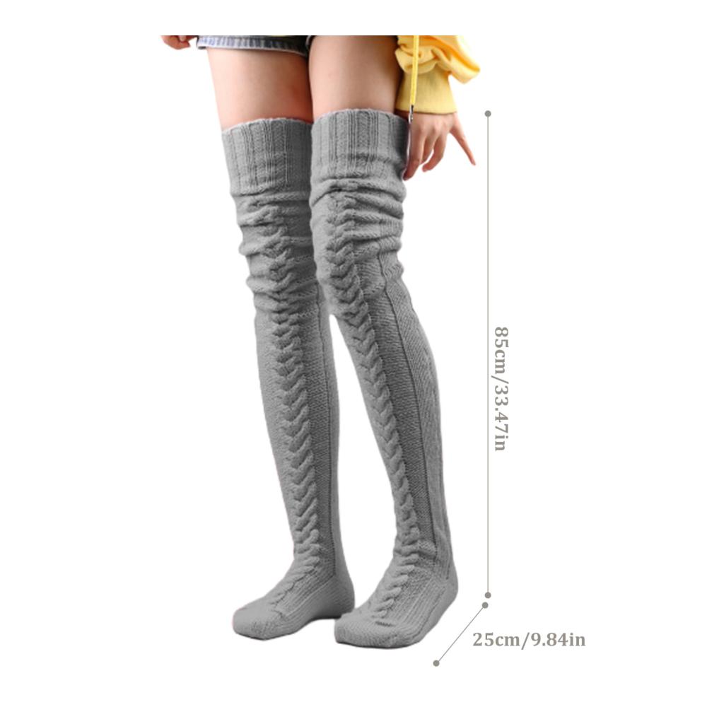 Langgestrickte Wolle Damen Kniestrümpfe - Über dem Knie 335 Zoll - Winter Hellgrau