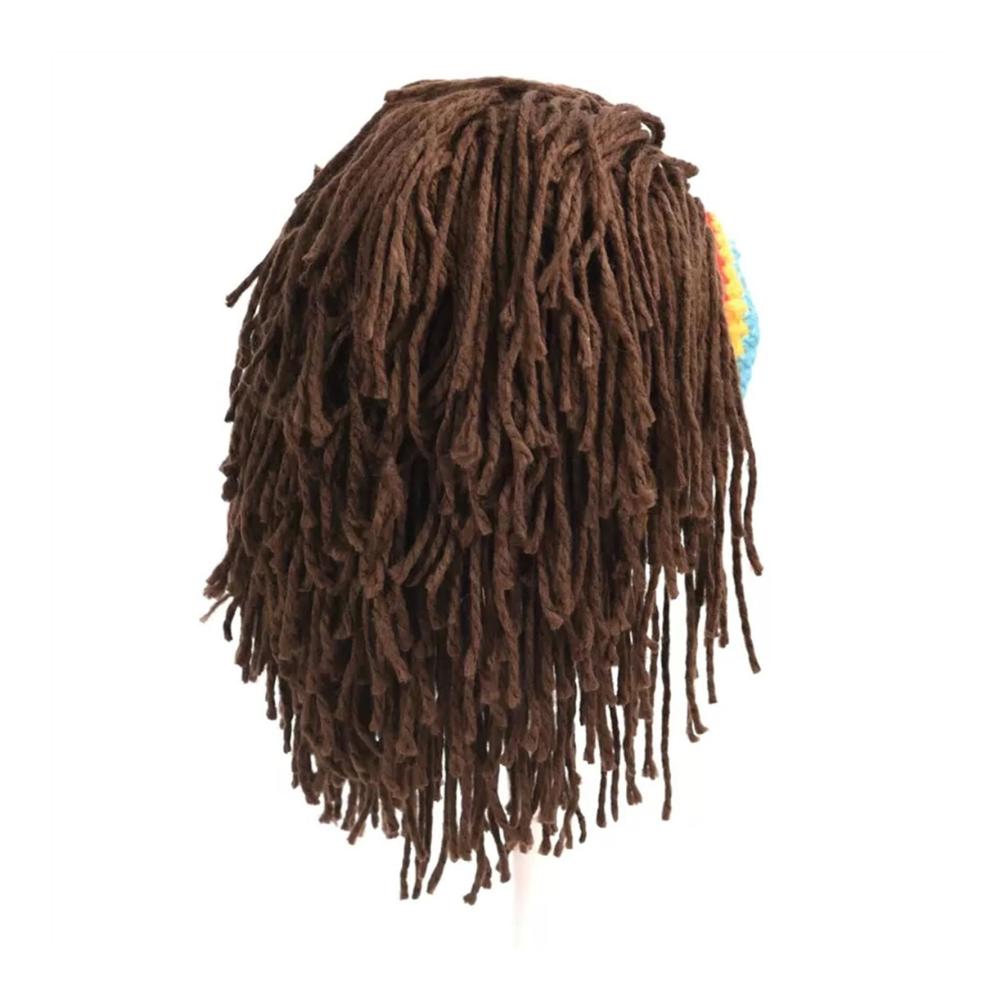 Herren Strickmütze mit Haaren - Handgefertigte Beanie-Mütze mit Dreadlocks für Weihnachten und Halloween in Braun