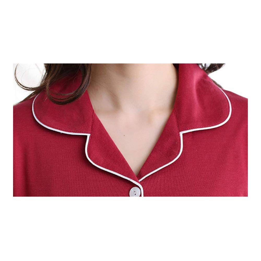 Damen Pyjama Set - Bequemer Schlafanzug aus Baumwolle mit V-Ausschnitt Langarm und klassischem Design in Großen Größen erhältlich