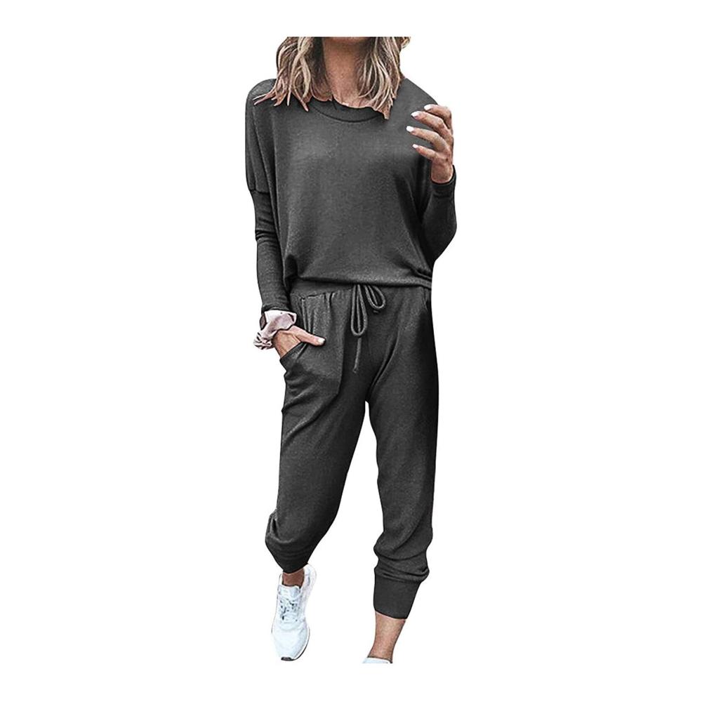 Damen Trainingsanzug Set Sportlicher Sweatsuit für Gym 2-teilig mit Top und Jogger