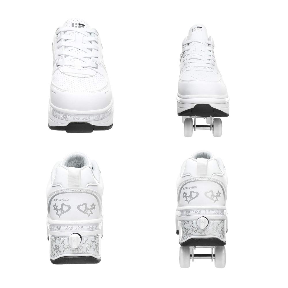 Outdoor Fitnessschuhe und Rollschuhe für Mädchen | 2-in-1 Skate Schuhe mit Deformationsfunktion | Multifunktionale Sportschuhe in Weiß | Größe EUR 34