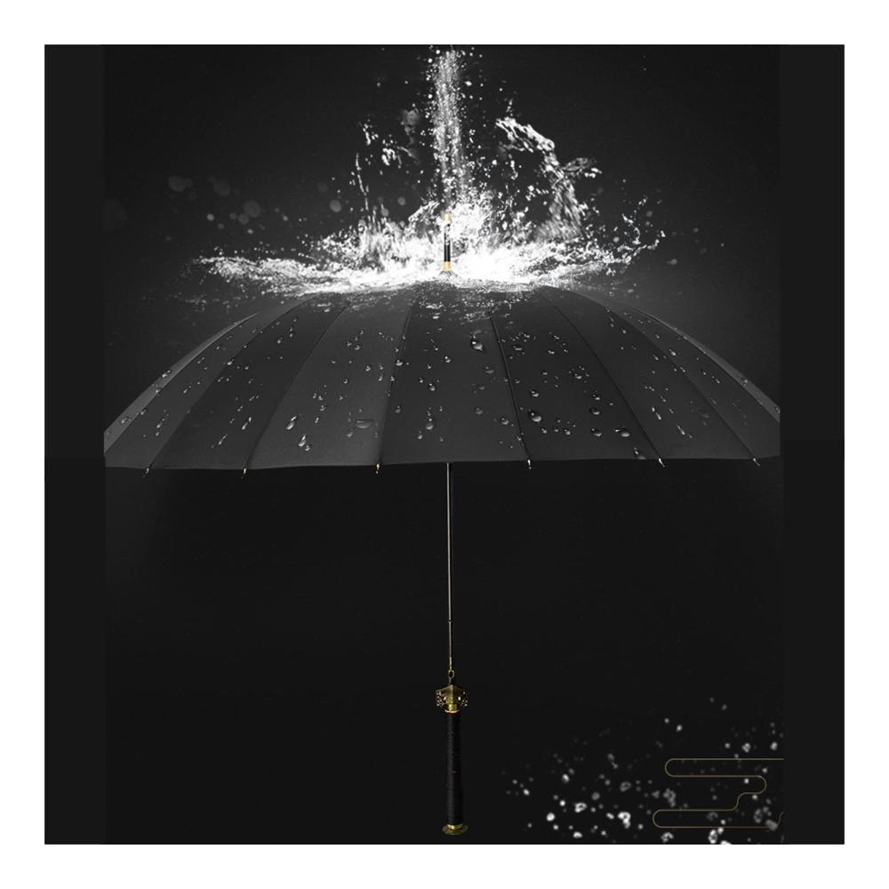 45-Zoll Regenschirm mit langem Griff - Wind- und Wasserdichter Stockschirm RPLM Dekoratives Waffenspielzeugdesign in Schwarz