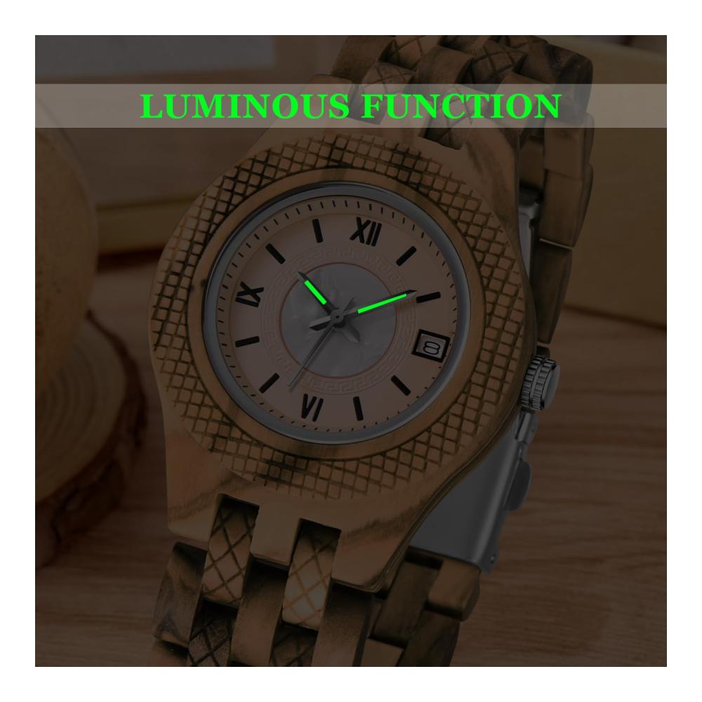 Natürliche Holzuhren für Damen Exklusive Tiong Armbanduhr mit Analogem Quarz Verstellbarem Holzarmband und Leichtem Design
