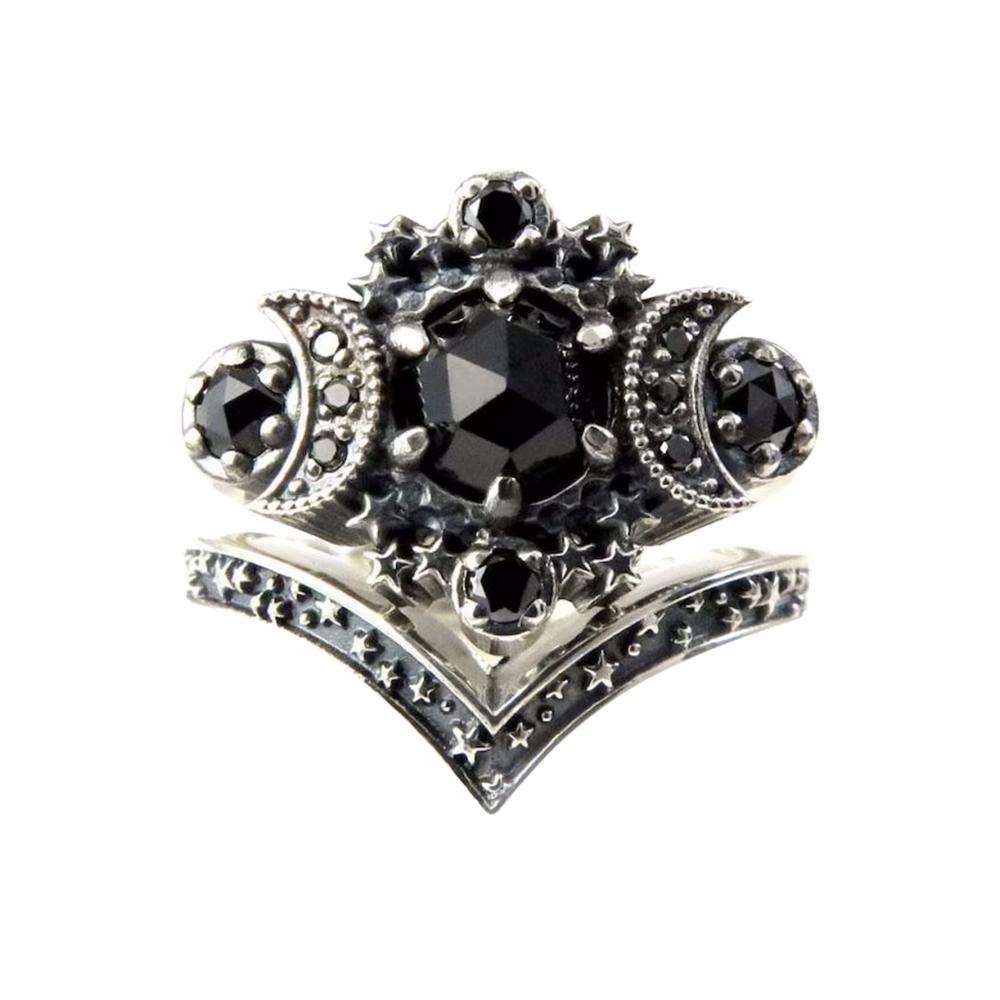 Damenringe Set Modisches Diamant-Silber-Mond Verlobungsring-Set mit Daumenring Boho-Stapel-Eheringe und Große Klobige Ringe