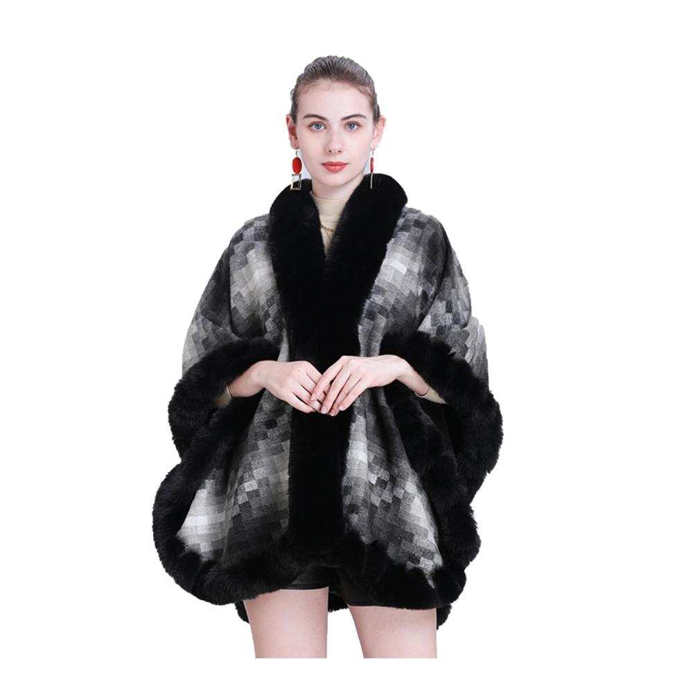 Strick Ponchos & Capes für Damen - Winter Hochzeit Schal mit Kunstpelz Cape Jacke Plaid Decke & Oversize Cardigans - Verdickt & Gepolstert