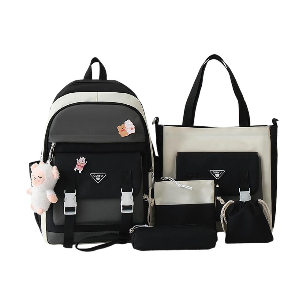 Kinder Schulrucksack Set mit Lunchtasche und Federmäppchen - 5-teiliges Schultaschen-Set für Mädchen Große Kapazität Kawaii Rucksack für Schülerinnen Büchertasche und Handtasche inklusive