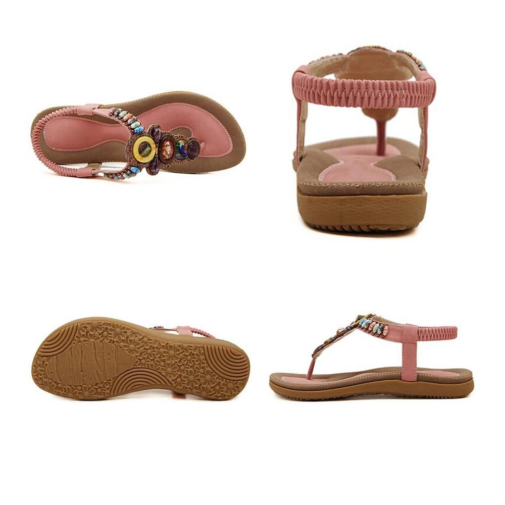 Böhmische Edelstein Perlen Sandalen Damen Sommer Strand Flip Flops in Schwarz Größe 40