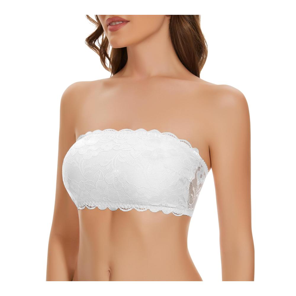 Bandeau BH Damen Trägerloser Spitzen-BH mit transparenten Trägern bügellos und gepolstert