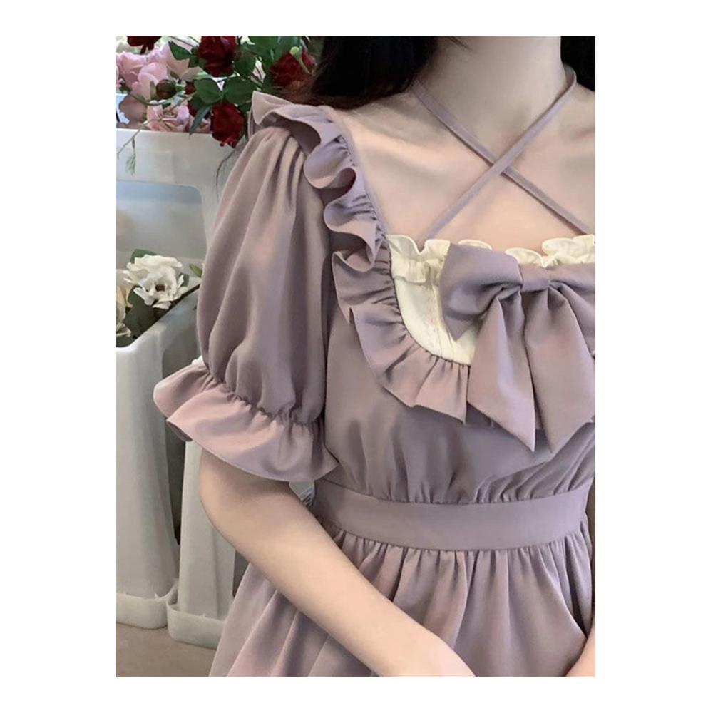Pareos & Strandkleider Japanische Süße Lolita Kleider mit Rüschen Puffärmeln und Halfter für Damen - Kawaii Stil Kurze Kleider