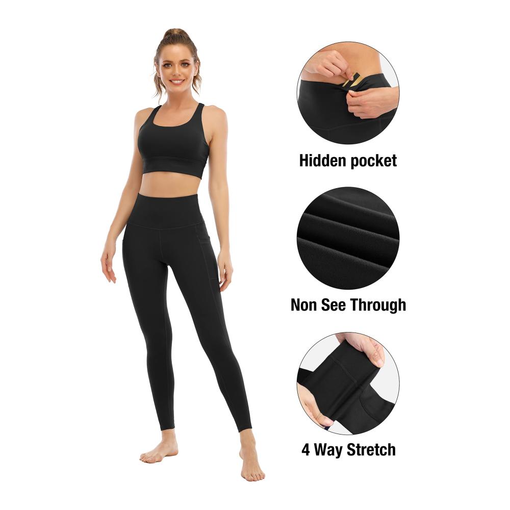 YOUNGCHARM Damen Leggings 4er-Pack mit Taschen hohe Taille Bauchkontrolle – Perfekt für Workout und Yoga