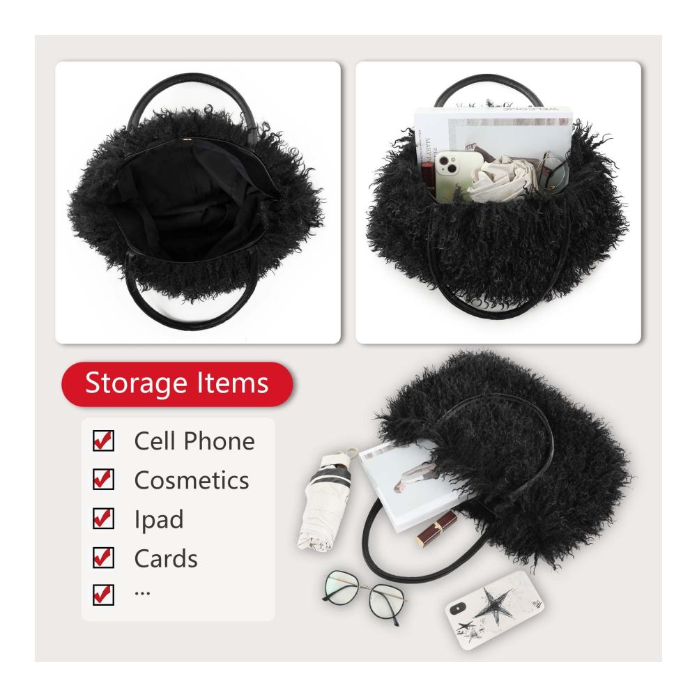 Flauschige Henkeltasche für Damen Große Furry Tote Bag aus Kunstfell für den Winter