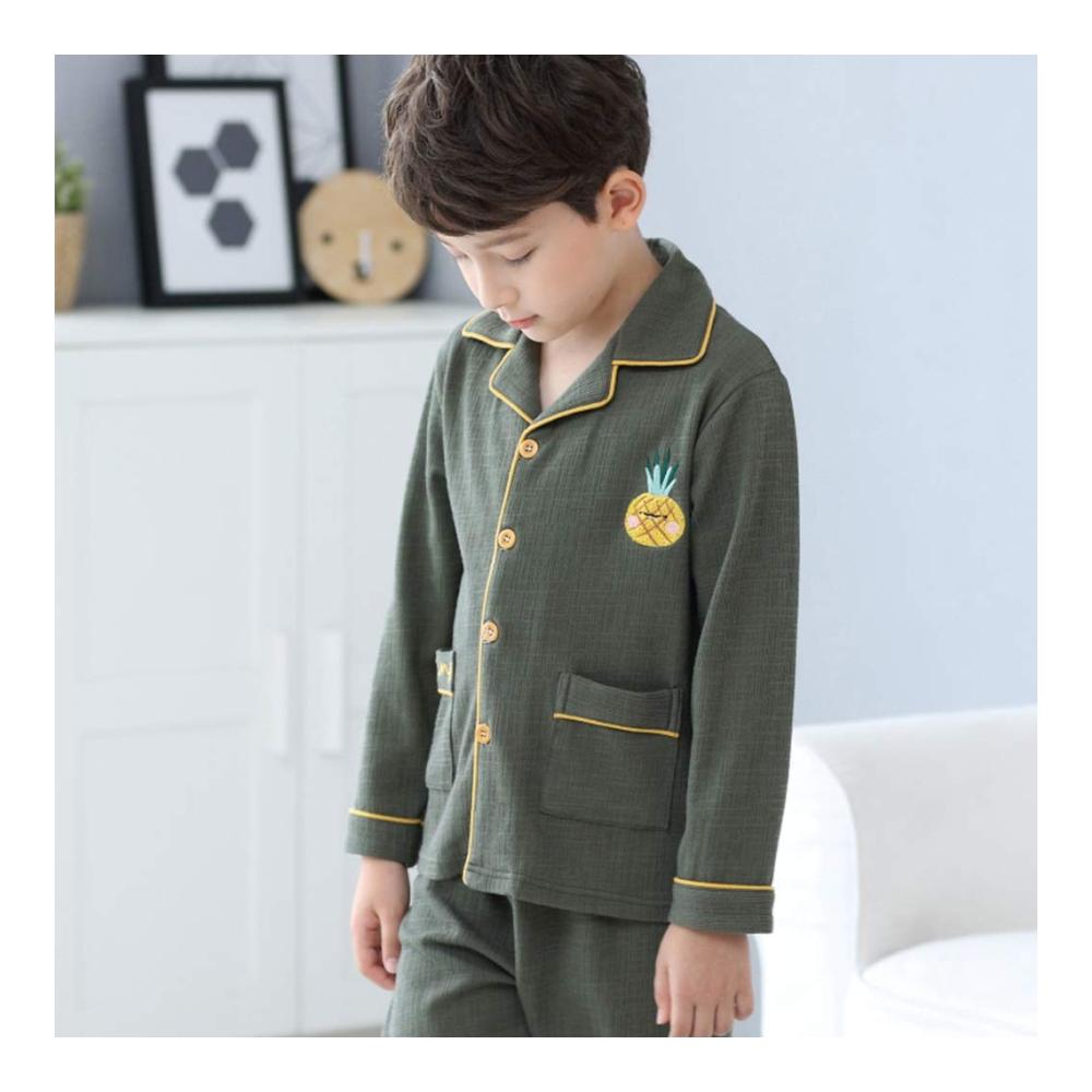 Herren Baumwollpyjama-Set Langarm Schlafanzüge in Grün Bequeme Nachtbekleidung für Jungen Größe 165cm